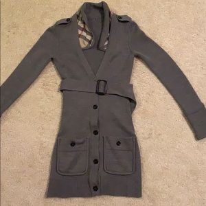 Gray Burberry cardigan with belt
